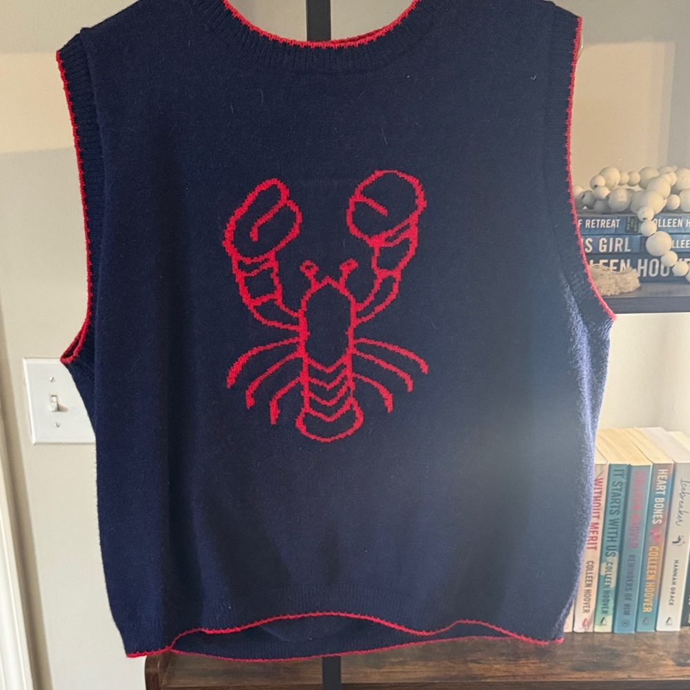 Amazon Navy Sweater Vest with Red Lobster Design